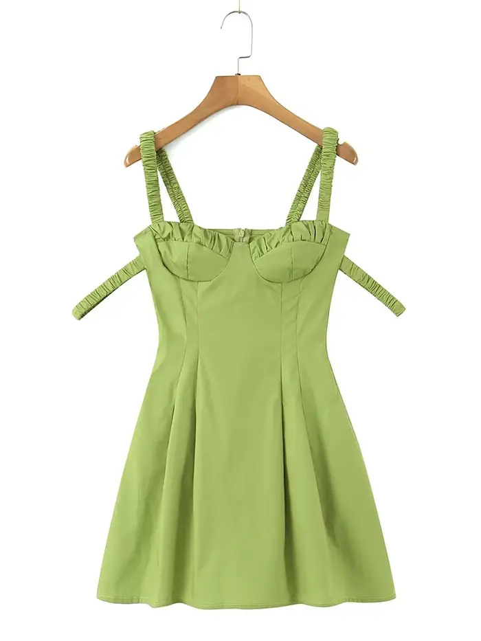 YENKYE-Mini robe plissée à double sangle élastique pour femme, robe trapèze sexy, style corset fronc