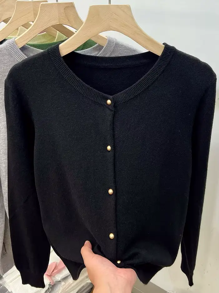 AOSSVIAO dlhé rukávy sveter Cardigan jar jeseň ženy okrúhly výstrih pletené topy oblečenie móda