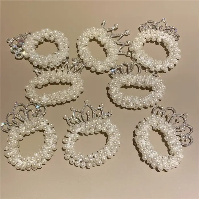 2PC Accessoires de coiffure pour enfants : Bandeaux élastiques en caoutchouc avec couronne de perles