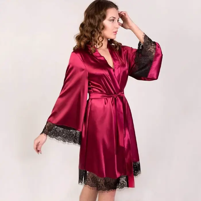 Šaty Kimono Žena Elegantné saténové čipky Nočné oblečenie Svadobné Špeciálne príležitosti