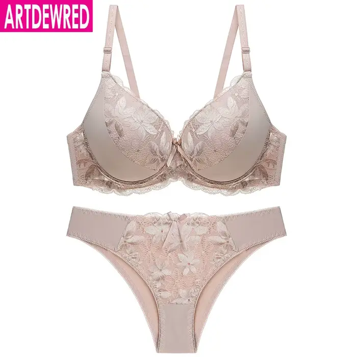 Dámske vyšívané spodná bielizeň nastaviť push-up čipky podprsenka Sexy krátke sady veľké veľkosti