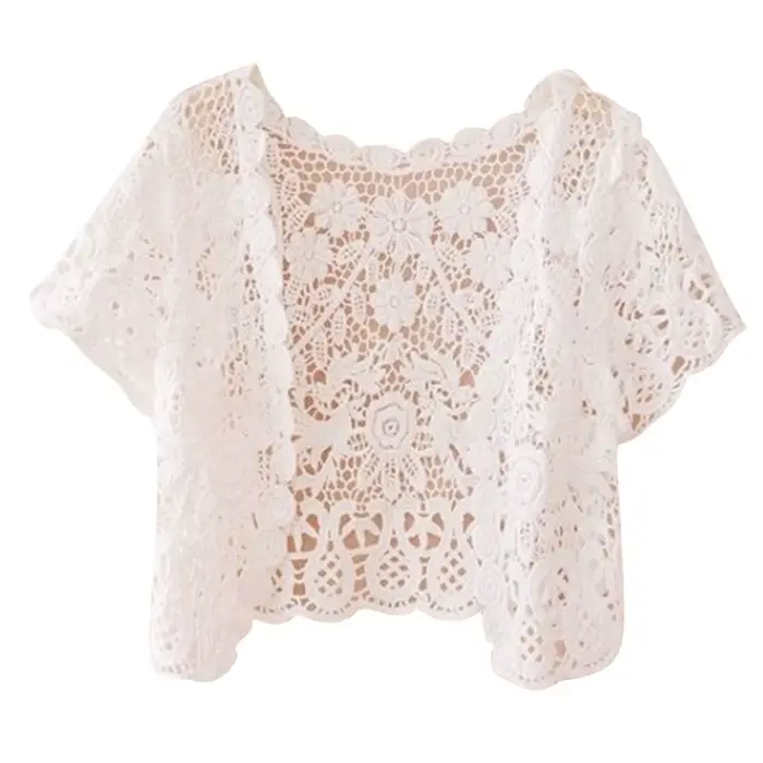 M2EA-Cardigan en dentelle à manches courtes pour femmes, ouvert sur le devant, crochet floral, trans