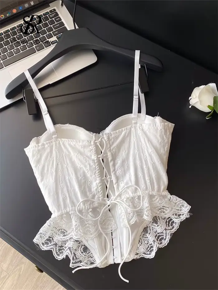 SINGREINY vyšívaná spodná bielizeň top Korzet pre ženy šnurovací pás Shapwear glamour Košeľa francúzska čipka volány Hotsweet tielko