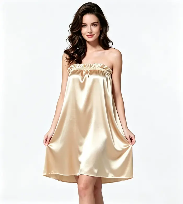 Robe de Nuit Féminine Élégante en Satin 2026 – Nuisette Sexy Sans Manches et Sans Bretelles pour Fem