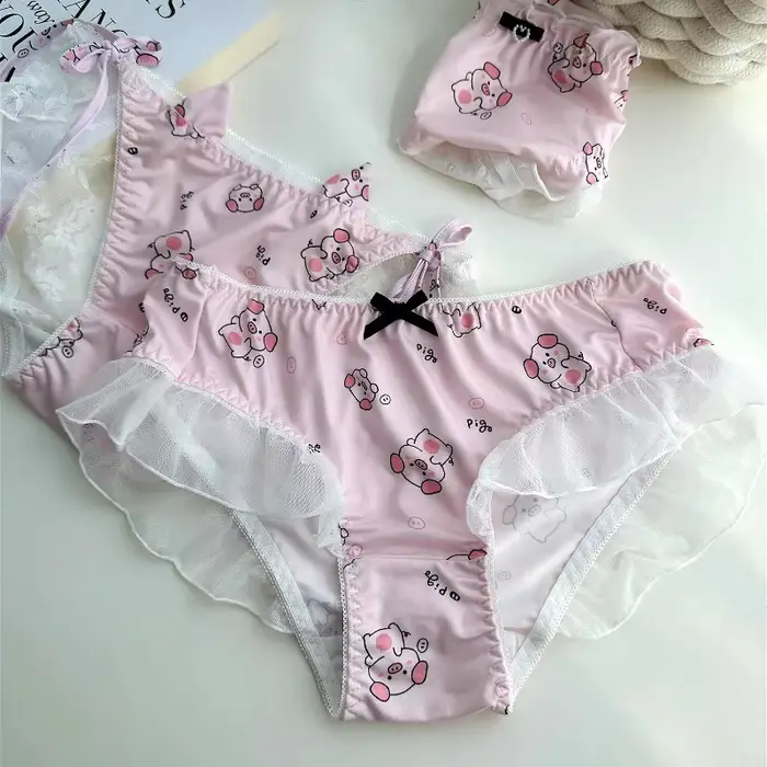 Roztomilé prasiatko Sexy nohavičky pre dievčatá čipka hladký popruh spodná bielizeň bavlna rozkrok nohavičky Kwaii ružové ženy Bikini Hombre Spodná bielizeň