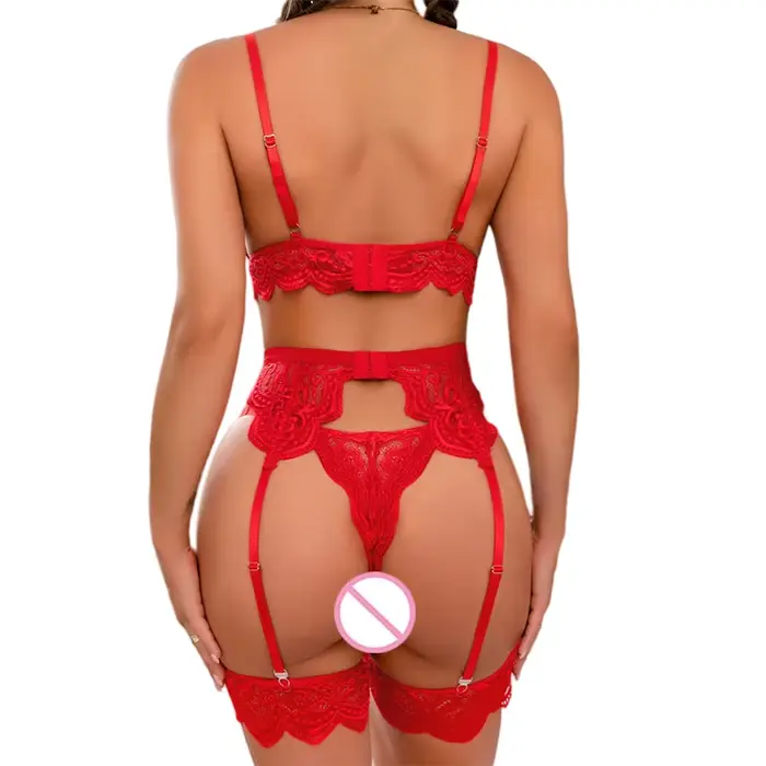 Sexy erotická bielizeň pre ženu, podprsenka a podväzky, 3 kusy, priehľadná, veľká veľkosť, na leto
