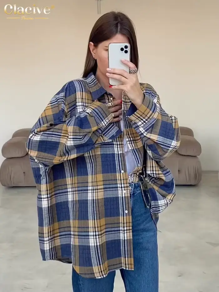Blouse en coton polyester bleue vintage oversized pour femmes élégance confort et durabilité bureau et soirées spéciales