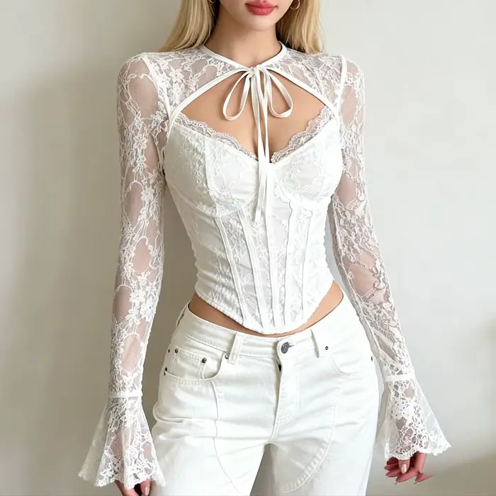 Sexy čipková košeľa s motýľovými rukávmi pre ženy na špeciálne príležitosti a štýlový vzhľad