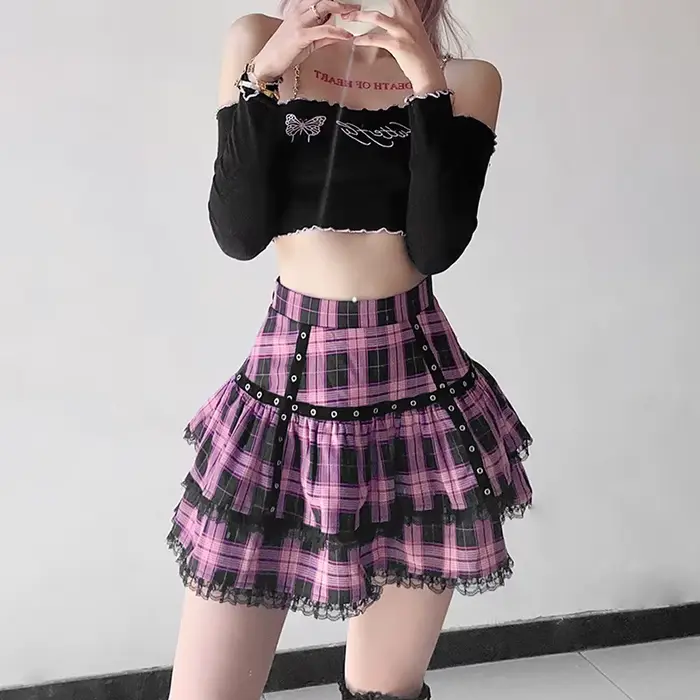 FI Kúpeľňa R Mall Goth Gotická čipka s volánmi Mini Sukne pre ženy