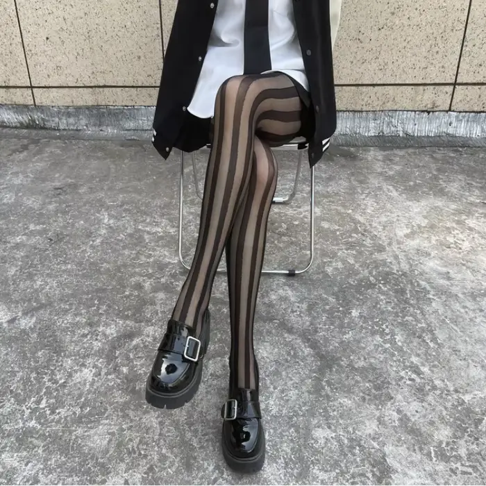 Ultra jemné nylonové pančuchy pre ženy, sexy, čierne, pásikavé, letné