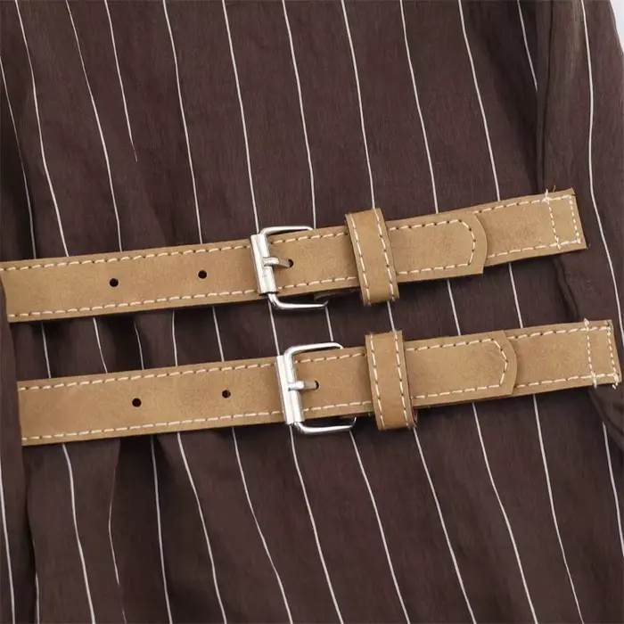 Dámska ležérna košeľa s rolákom a pruhovaným vzorom pre ženy, polyester, široký pás, jar a jeseň