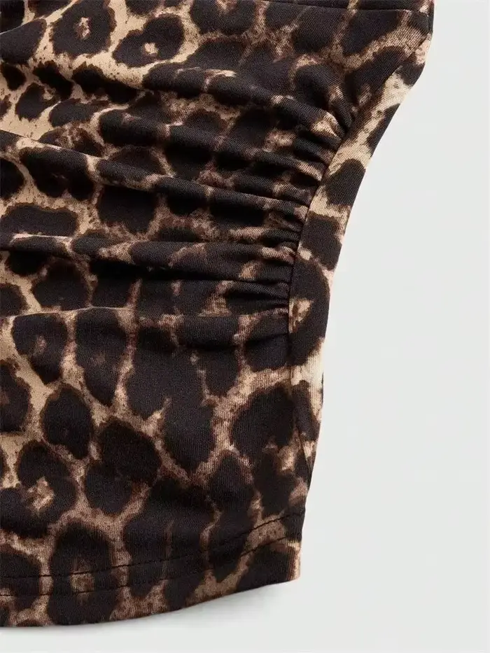 Top krátky chrbát V-neck leopard pre ženy sexy štýl a klub letné junior pletené polyester elastan