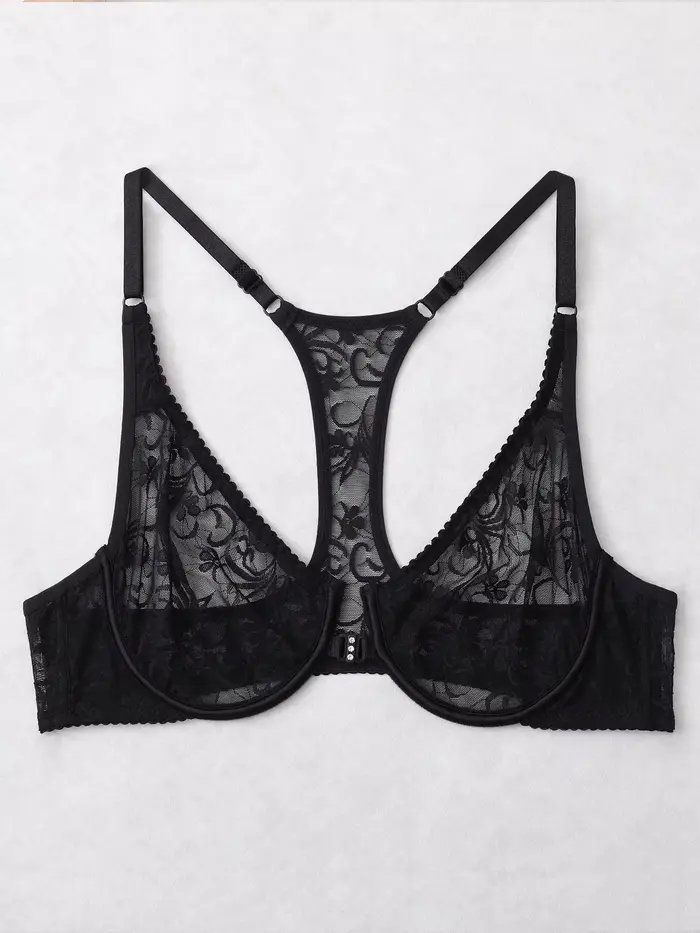 Soutiens-gorge pour femmes à boutonnière avant, en dentelle, avec armatures, broderie élégante, dos 