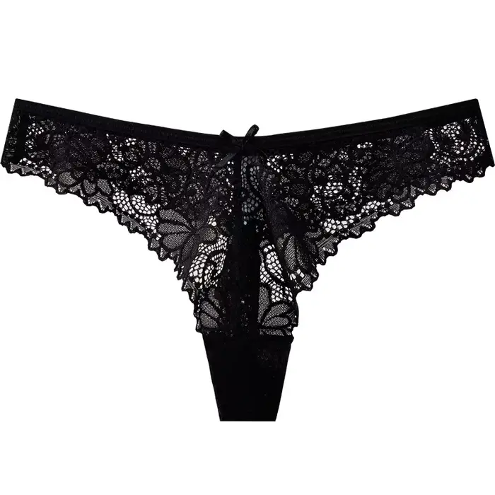 Culotte tanga taille basse en dentelle pour femme, sous-vêtement transparent amissié