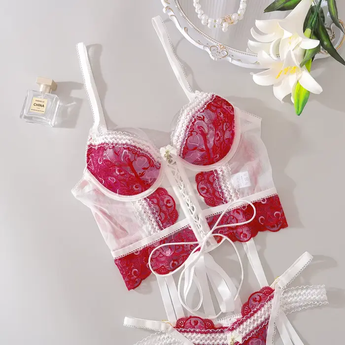 Ellolace odvážna fantázia Luxusná jemná intímna čipka pre ženy Mladistvé Sexy oblečenie srdce Valentín Exotické súpravy
