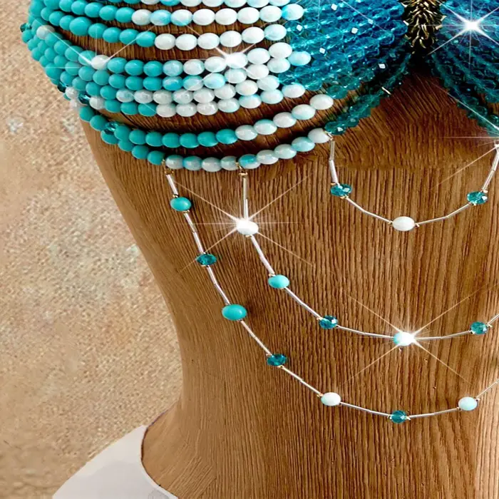 Korálky telo reťaz multicolor neba modrá a biela pre ženy, podprsenka štýl, pre pláž, leto, bikiny, orezať top, sexy večerné oblečenie
