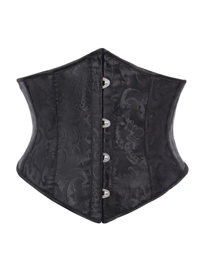 Corset sous-poitrine pour femme, style baroque, jacquard floral, satin, boucle avant, laçage arrière
