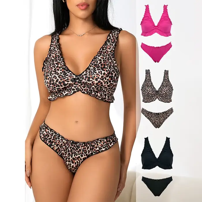 Leopard Print Spodná bielizeň Set pre ženy, Pohodlná letná vesta, Všestranné spodné prádlo, Sexy a štýlové, plážové bikiny na dovolenku, 2025