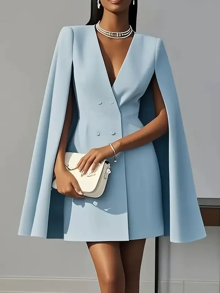 Cape châle à double boutonnage pour les déplacements d'automne, robe de costume de couleur unie, vêt
