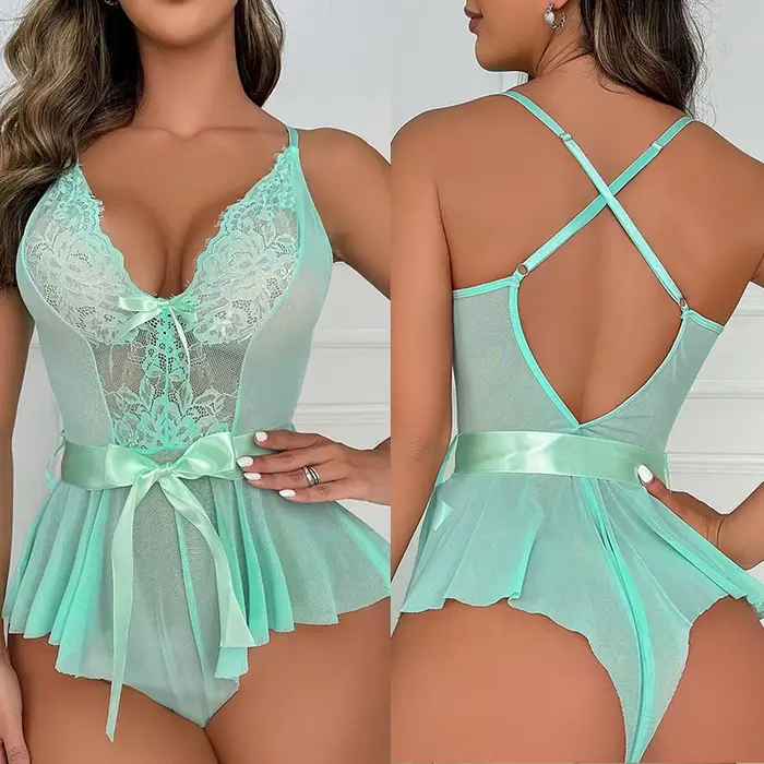 Sexy spodná bielizeň pre ženy, Teddy Kostýmy Porno priehľadný, Čipka šaty, Plus Veľkosť Spodná bielizeň, Otvorená podprsenka, Sleepwear