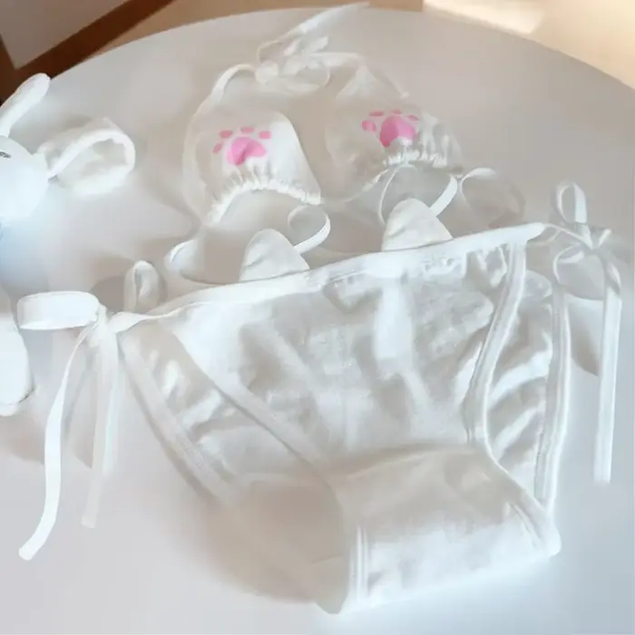 Sexi čipkovaná Lolita sada spodnej bielizne pre ženy Kawaii mačacia labka roztomilá podprsenka Cosplay set animovaná