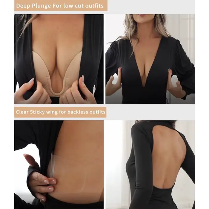 Samolepiaca push-up podprsenka bez ramienok s hlbokým výstrihom pre ženy