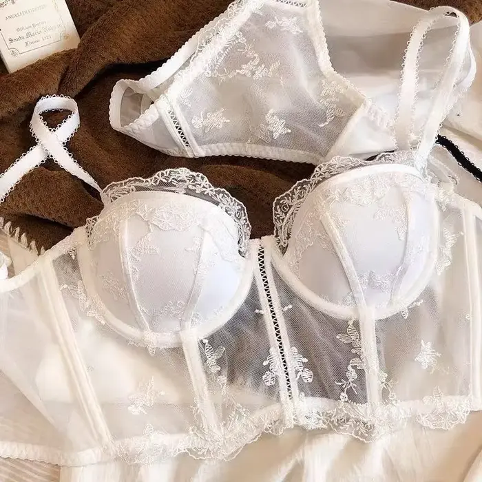 Dlhá podprsenka z vyšívanej čipky tri štvrtiny sexy opláštenie galbant pre ženy špeciálne príležitosti spodná bielizeň francúzsky retro