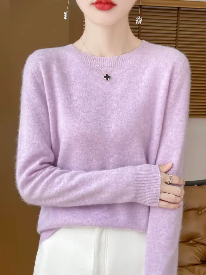 Pull en laine mérinos pour femme, col rond, en cachemire, basique, à la mode, confortable, chaud, dé