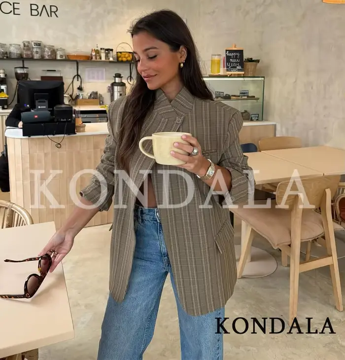 KONDALA Dámske vintage kárované sako Chic Trendy jar 2026 Elegantné