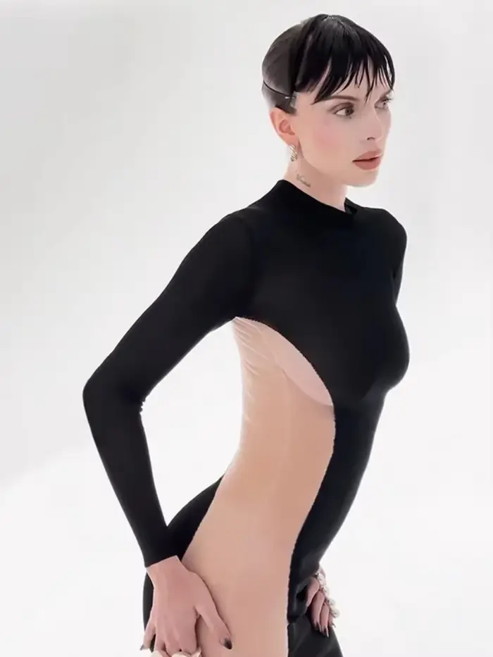 Robes Maxi noires pour femmes, robes transparentes sur le côté, élégantes éducatives, une pièce mince, robe de nuit sexy, tenue de club chaude