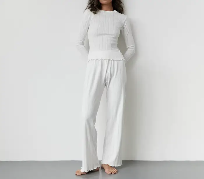 Jacquard dámske pyžamo nastaviť jesenné pletené dutý materiál polyester dlhý rukáv pohodlné oblečenie domov štýl basic bywindto