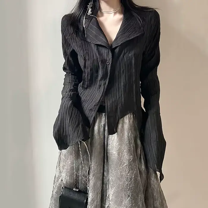 Karrcat – chemises gothiques noires, irrégulières, Style Yamamoto, Blouse à manches évasées, vêtemen