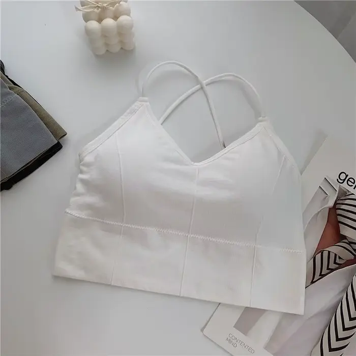 Soutien-gorge Push-Up respirant à bretelles croisées pour femme, haut court de sport, yoga et fitnes
