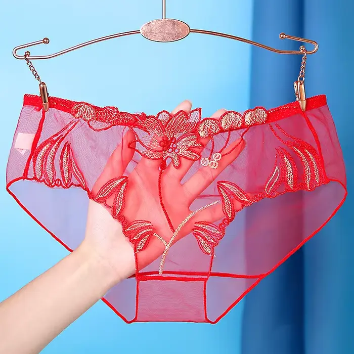 Sexy čipka nohavičky duté pletivo kvetinové výšivky nízky pás priehľadná žena spodná bielizeň ultra-tenké ženy bezšvíkové spodné prádlo