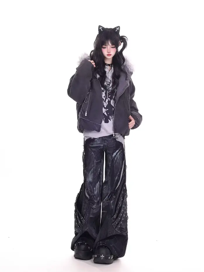 Jean de travail à motif serpent camouflage rétro américain pour filles de rue, hip-hop, ample, jambe