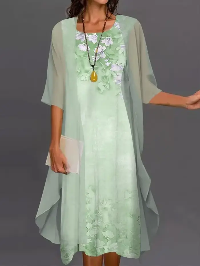 Robe en polyester mousseline décontractée à col rond pour femmes occasions spéciales soirée été