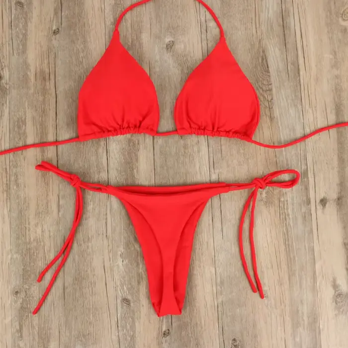 Femmes string Bikini ensemble côté cravate Sexy maillot de bain Style bandeau maillot de bain brésil