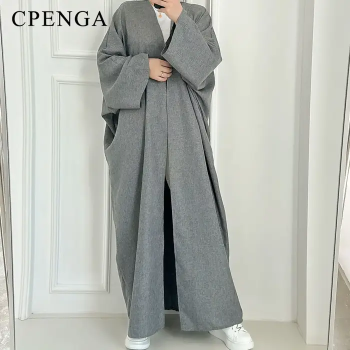 Eid Ramadán otvorená Abaya pre ženy hladká dubajská ležérna bavlna ľan skromná