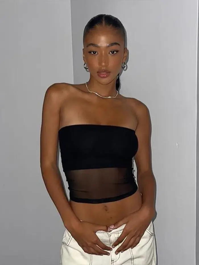 Čierny pletený korzet pre ženy sexy rúrkové bez ramienok bez rukávov holé ramená letné košieľka streetwear štíhle tielko bez popruhov