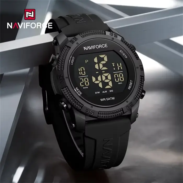NAVIFORCE NF7104 Montre électronique numérique LCD décontractée avec alarme de date et de semaine po