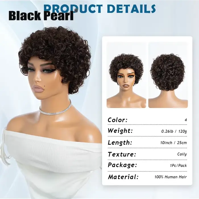 Cheveux Brésiliens Naturels Pixie Bob Style Africain Pour Femmes Occasions Spéciales Coiffure Chic