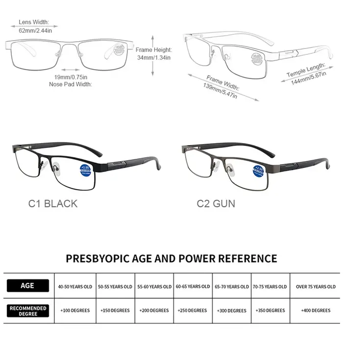 Lunettes de lecture en acier inoxydable de haute qualité pour hommes et femmes, presbytes, à la mode