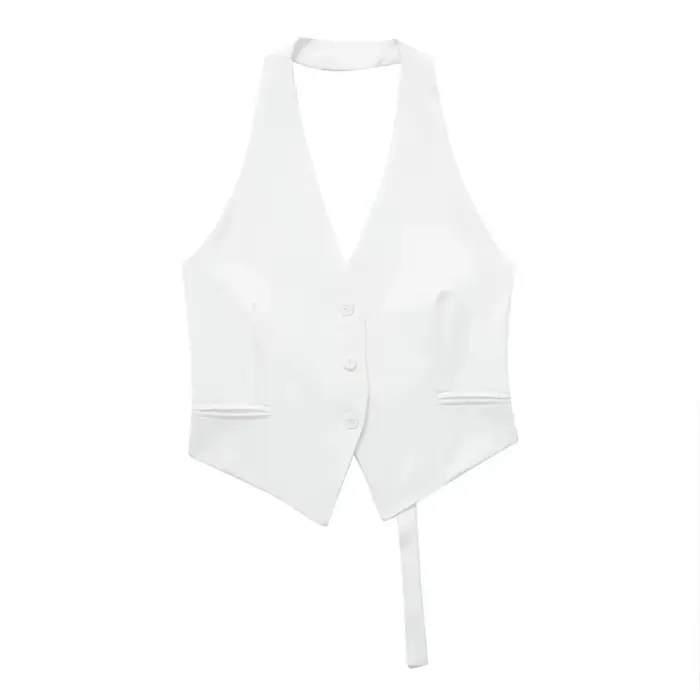 MUJER épaules dénudées gilet sans manches femmes noir blanc recadrée gilet femme mode dos nu col en