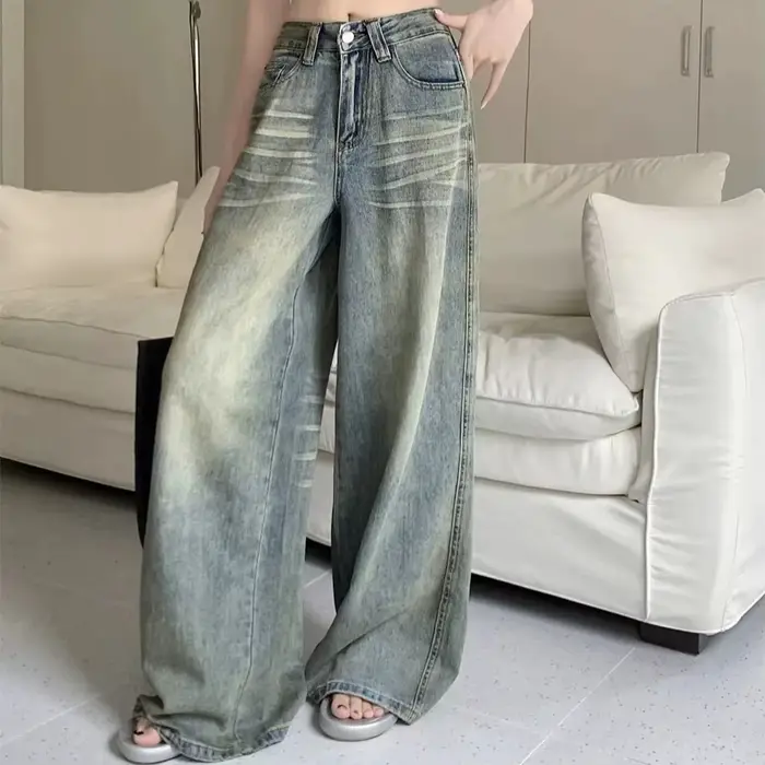 Y2K dámske džínsy voľný rovný strih Baggy široký