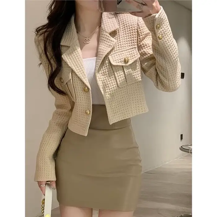 MEXZT skrátené sako pre ženy elegantné základné Blazer kabát dámsky kórejský jeseň s dlhými rukávmi štíhly jednoduchý