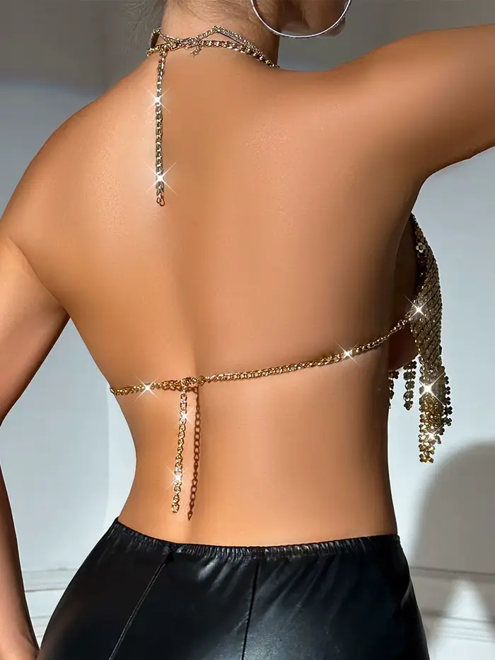 Crop top transparent en métal pour femmes, débardeur à sequins, licou d'été, Y2K Streetwear, Club Be
