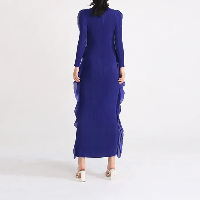 Robe longue de style français vintage, col montant, manches longues, haute élasticité, bouclier de c