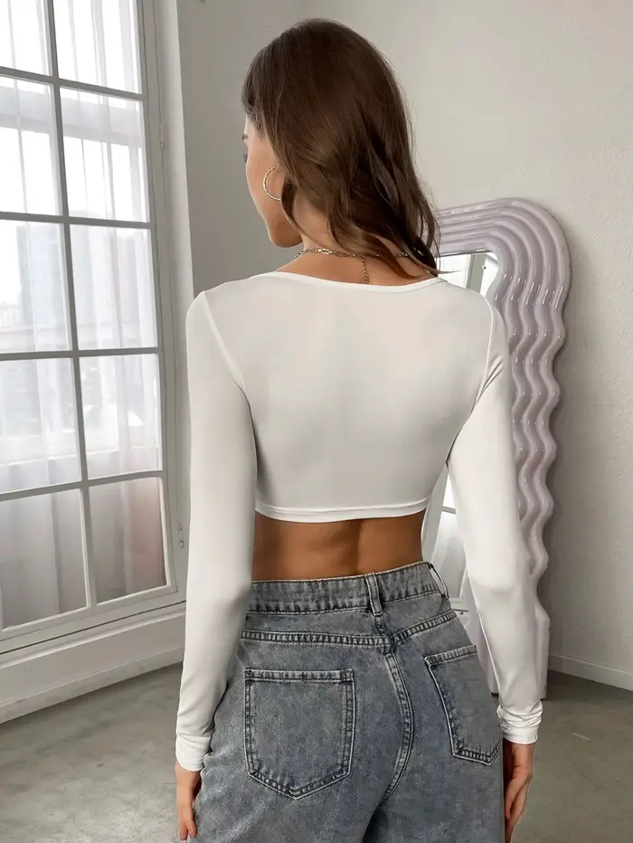 Printemps automne femmes à manches longues T-shirt col montant recadrée T-shirt pulls basique T-shir