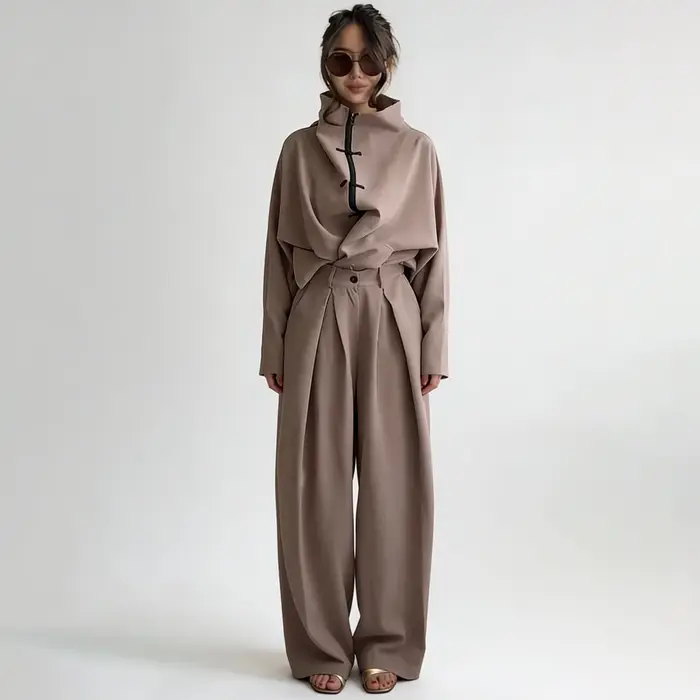 LIMO 2026 Femme : Ensemble deux pièces élégant à nœud chinois – Haut zippé à col montant et pantalon