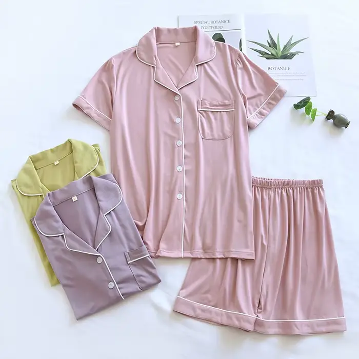 Letné nový pár nastaviť veľký elastický nábytok štíhly modálne bavlnené jednofarebné nastaviť jednoduché ležérne Sleepwear